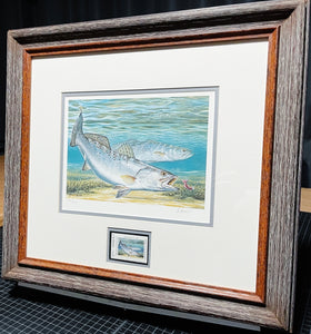 Al Agnew - 1991 Texas Saltwater Stamp Print With Stamp - Brand New Custom Sporting Frame