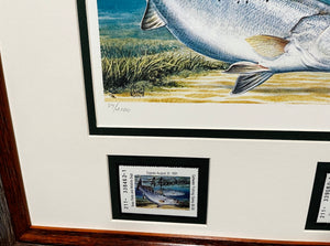 Al Agnew - 1991 Texas Saltwater Stamp Print With Double Stamps - Brand New Custom Sporting Frame