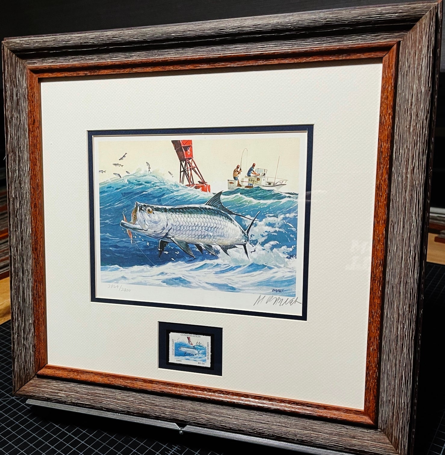 Al Barnes 1985 Gulf Coastal Conservation Association GCCA CCA Stamp Print With Stamp - Brand New Super Custom Sporting Frame