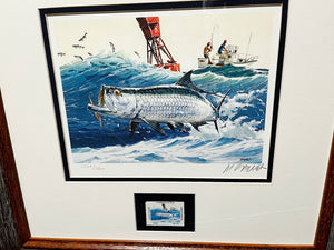 Al Barnes 1985 Gulf Coastal Conservation Association GCCA CCA Stamp Print With Stamp - Brand New Super Custom Sporting Frame