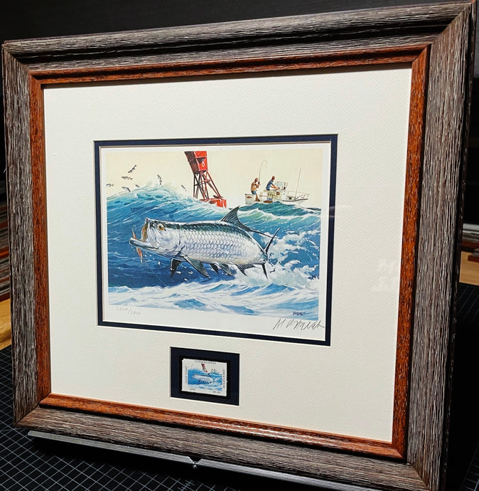 Al Barnes 1985 Gulf Coastal Conservation Association GCCA CCA Stamp Print With Stamp - Brand New Super Custom Sporting Frame
