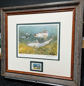 Al Barnes - 1987 Texas Saltwater Stamp Print With Stamp - Brand New Custom Sporting Frame