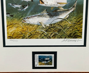 Al Barnes - 1987 Texas Saltwater Stamp Print With Stamp - Brand New Custom Sporting Frame
