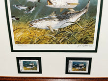 Load image into Gallery viewer, Al Barnes - 1987 Texas Saltwater Stamp Print With Double Stamps - Brand New Custom Sporting Frame