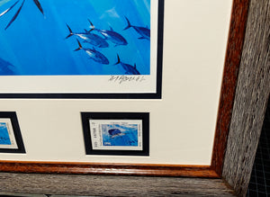 Al Barnes - 1996 Texas Saltwater Stamp Print With Double Stamps - Brand New Custom Sporting Frame