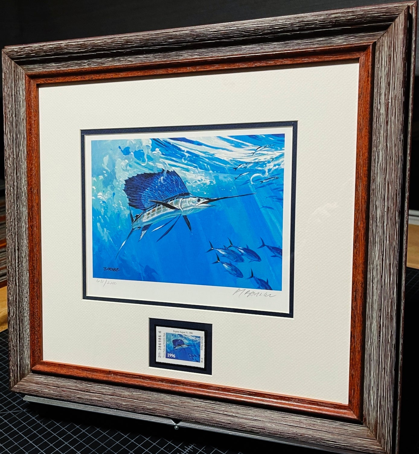 Al Barnes - 1996 Texas Saltwater Stamp Print With Stamp - Brand New Custom Sporting Frame