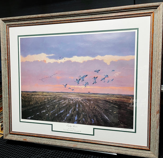 Al Barnes Early Snows Lithograph Snow Geese - Brand New Super Custom Sporting Frame