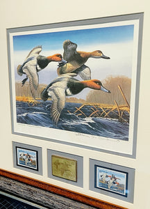 Arthur P. Anderson 1987 Federal Waterfowl Duck Stamp Print Medallion Edition With Double Stamps - Brand New Custom Sporting Frame