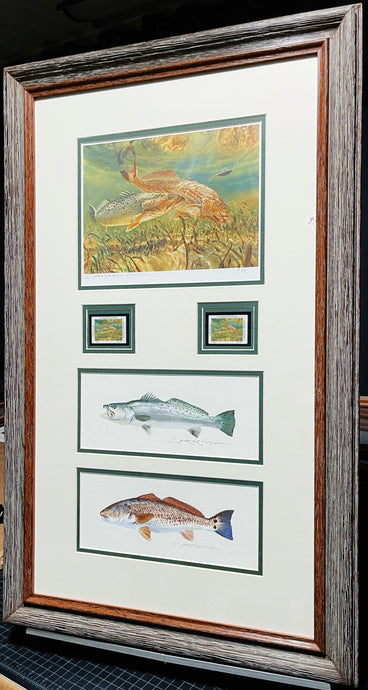 Chance Yarbrough 2016 Coastal Conservation Association CCA Stamp Print Artist Proof With Double Stamps With Two Original Watercolor Inlays - Brand New Custom Sporting Frame