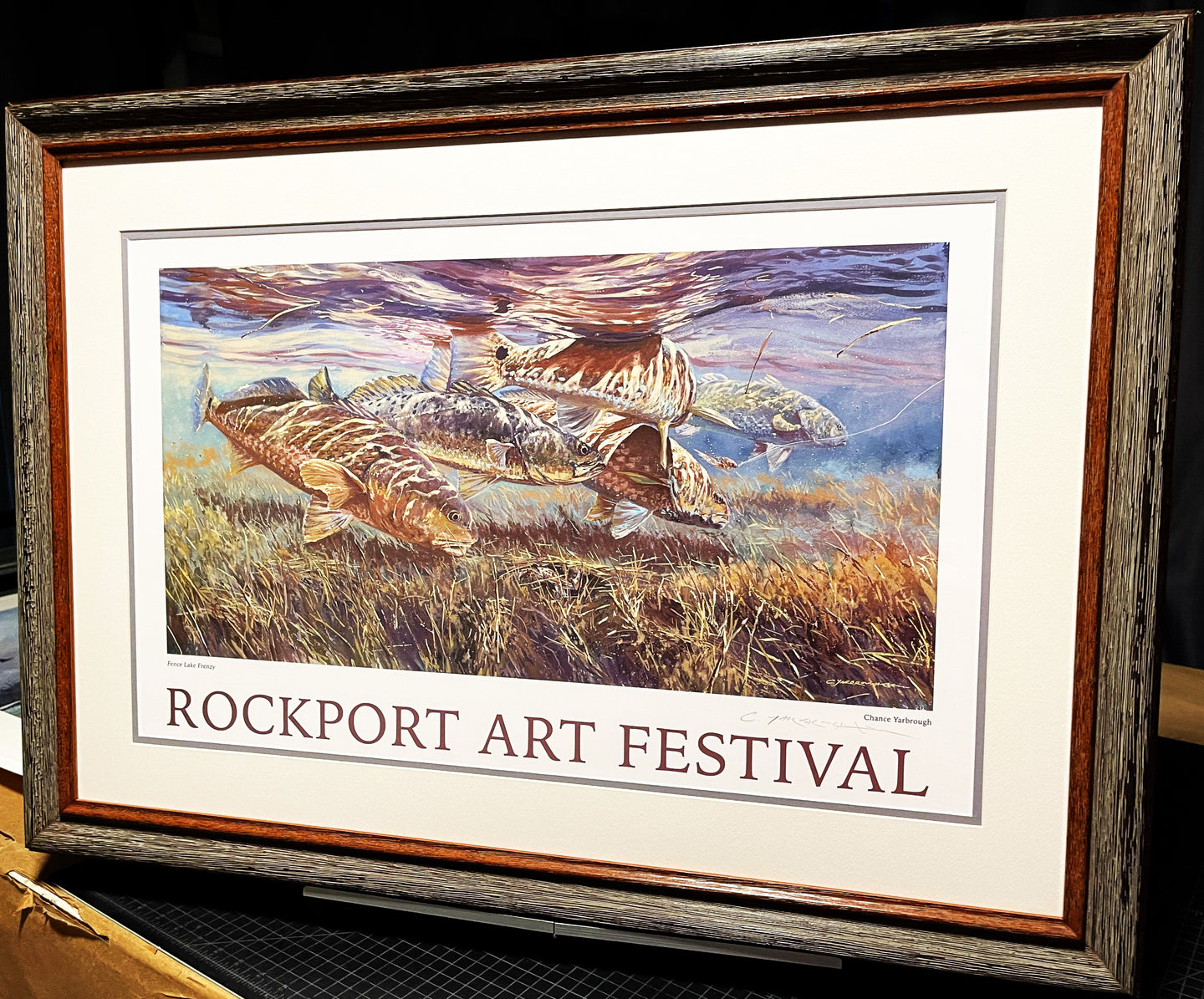 Chance Yarbrough - Fence Lake Frenzy Rockport Art Poster 2015 - Redfish & Speck - Brand New Custom Sporting Frame