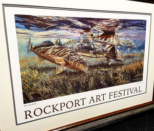 Chance Yarbrough - Fence Lake Frenzy Rockport Art Poster 2015 - Redfish & Speck - Brand New Custom Sporting Frame