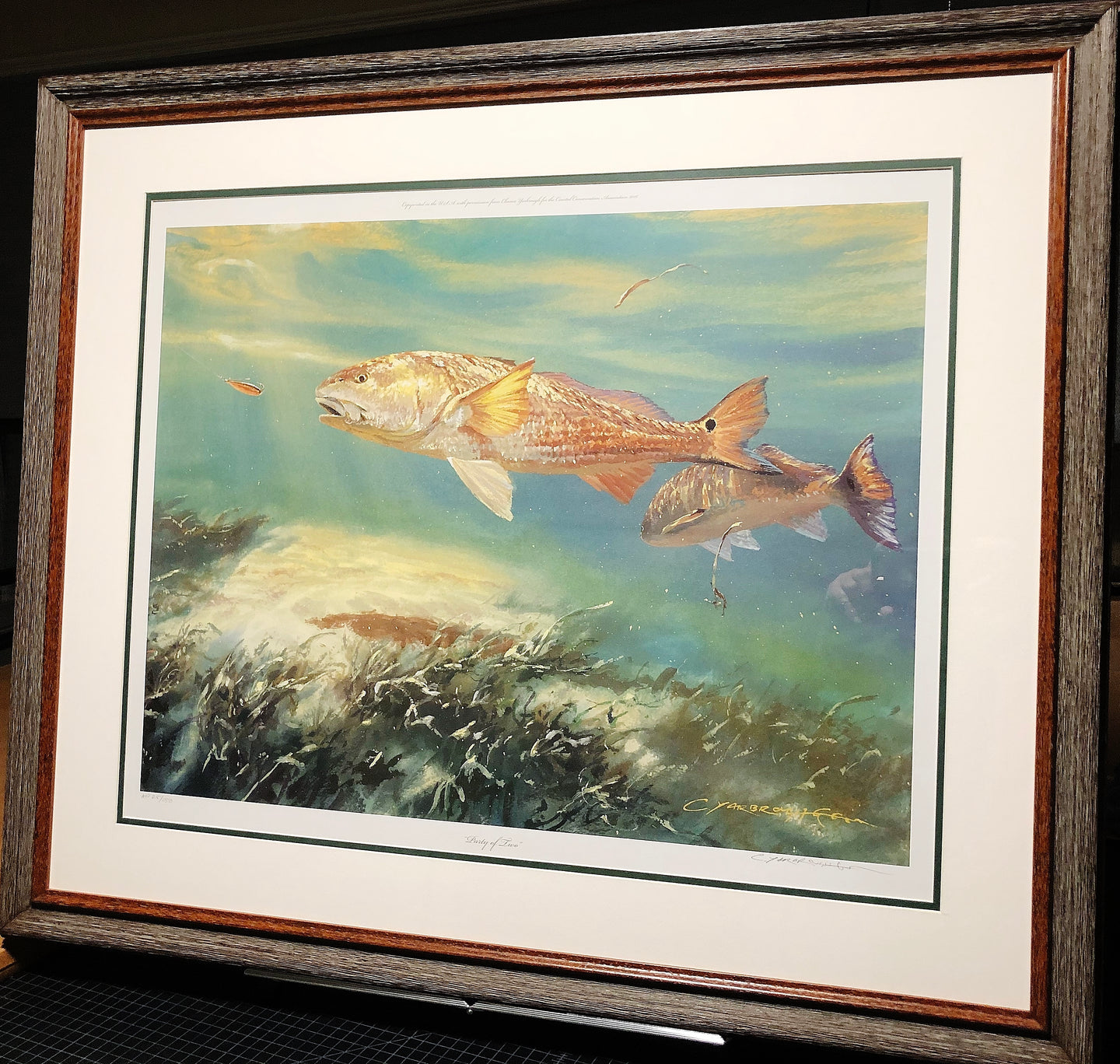 Chance Yarbrough - Party of Two - Lithograph AP - Redfish - Brand New Custom Sporting Frame