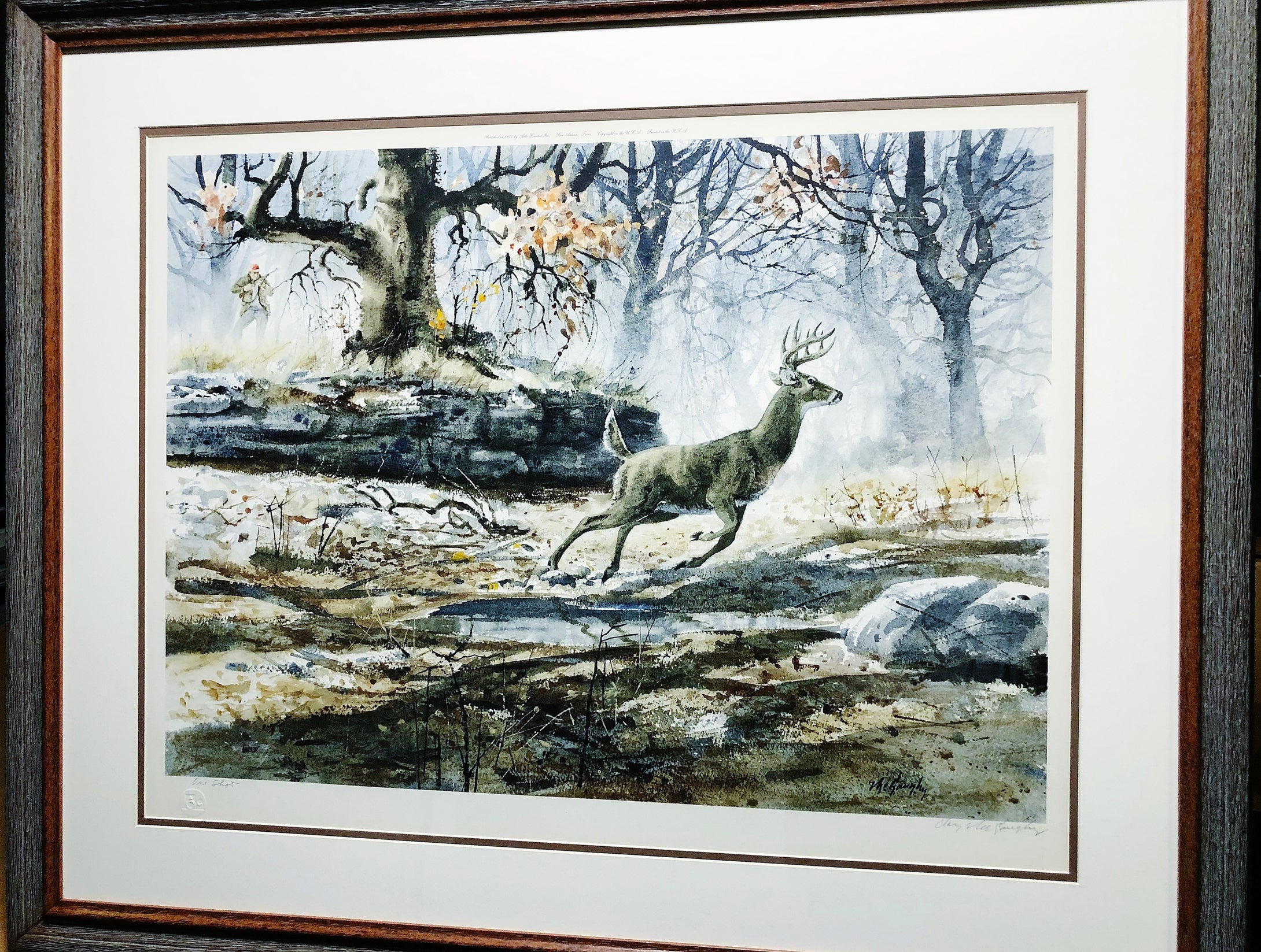 Clay McGaughy - One Shot - Lithograph - Whitetail Deer Hunt - Brand New Custom Sporting Frame
