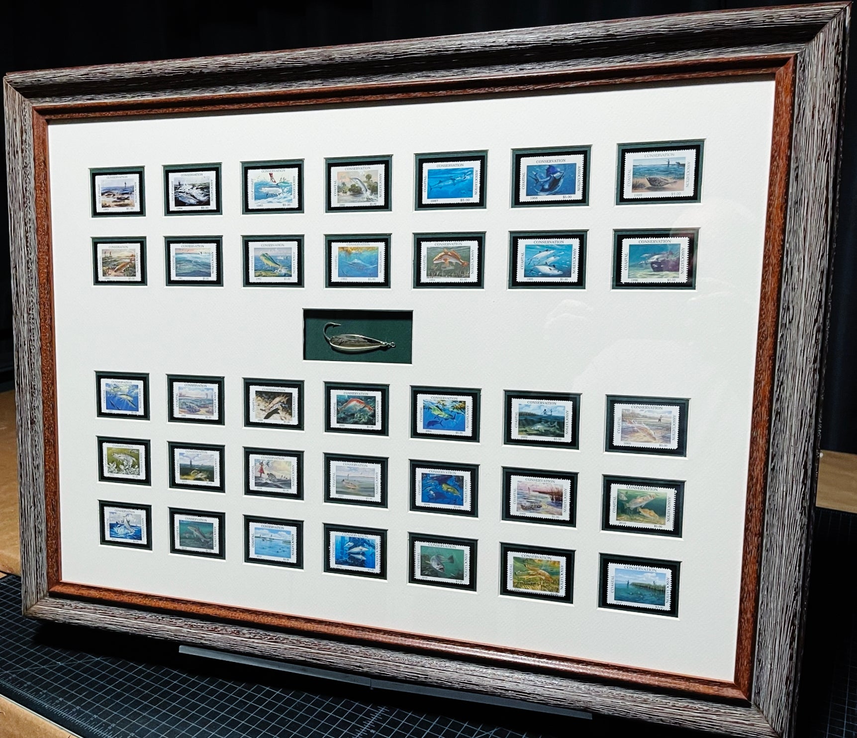 Coastal Conservation Association CCA Complete Stamp Set 1983 To 2017 - Shadow Box With Spoon - Brand New Custom Sporting Frame