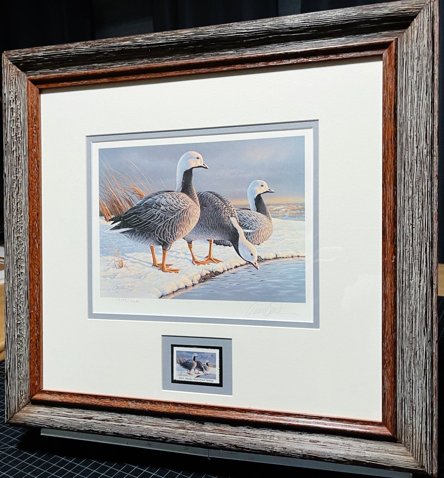 Daniel Smith 1985 Alaska Waterfowl Stamp Print With Signed Stamp - Emperor Geese - Brand New Super Custom Sporting Frame