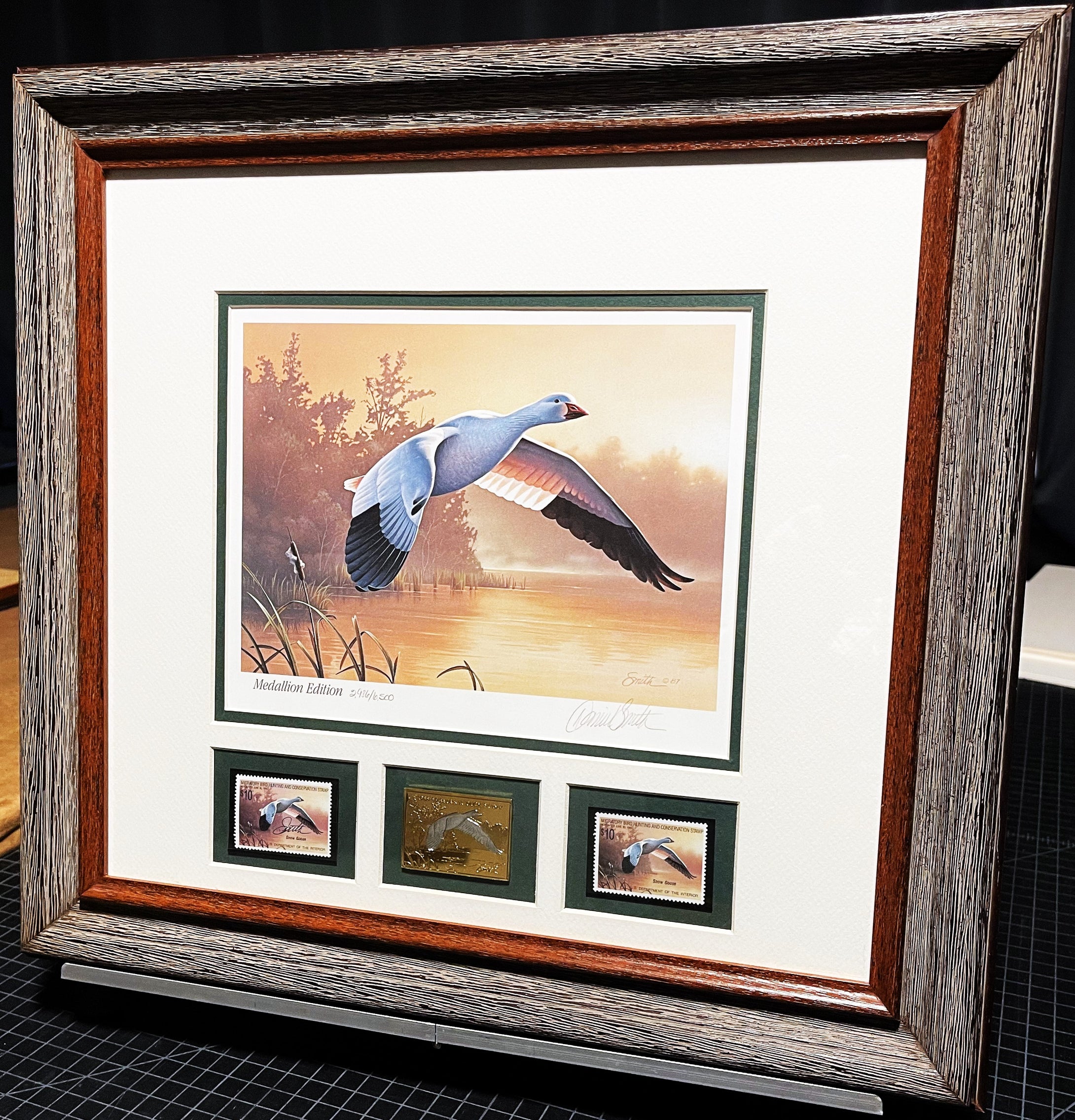 Daniel Smith - 1988 Federal Duck Stamp Print Gold Medallion Edition With Double Stamps - Brand New Custom Sporting Frame