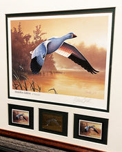 Load image into Gallery viewer, Daniel Smith 1988 Federal Duck Stamp Print Gold Medallion Edition With Double Stamps - Brand New Super Custom Sporting Frame&quot; Flying Snow Goose