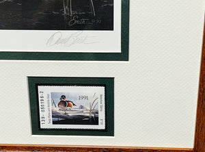 Daniel Smith 1991 Texas Waterfowl Duck Stamp Print With Double Stamps - Brand New Custom Sporting Frame