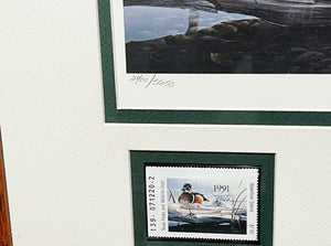 Daniel Smith 1991 Texas Waterfowl Duck Stamp Print With Double Stamps - Brand New Custom Sporting Frame
