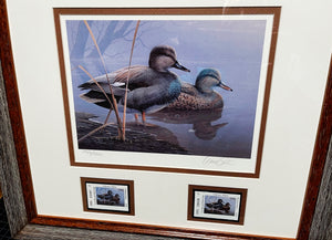 Daniel Smith - 1996 Texas Texas Waterfowl Stamp Print With Double Stamps - Brand New Custom Sporting Frame