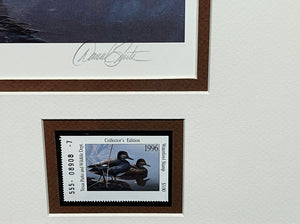 Daniel Smith - 1996 Texas Texas Waterfowl Stamp Print With Double Stamps - Brand New Custom Sporting Frame