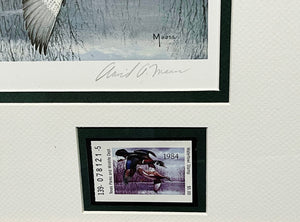 David Maass 1984 Texas Waterfowl Duck Stamp Print With Double Stamps - Brand New Custom Sporting Frame