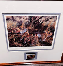 Load image into Gallery viewer, David Maass 1986 International Quail Foundation - Quail Research Stamp Print With Stamp - Brand New Super Custom Sporting Frame