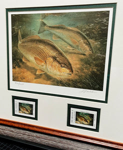 Diane Rome Peebles 2001 Texas Saltwater Stamp Print With Double Stamps Artist Proof - Brand New Custom Sporting Frame