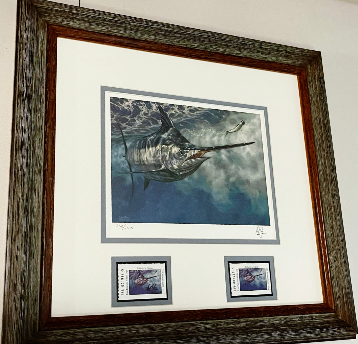 Don Ray - 2004 Texas Saltwater Stamp Print With Double Stamps - Brand New Custom Sporting Frame