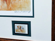 Load image into Gallery viewer, Edward Suthoff 2006 Louisiana Waterfowl Conservation Duck Stamp Print With Double Stamps - Yellow Lab W Mallard Duck - Brand New Custom Sporting Frame