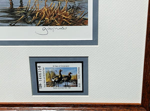 Gary Moss - 1987 Texas Waterfowl Duck Stamp Print With Double Stamps - Brand New Custom Sporting Frame