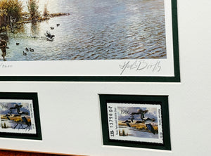 Herb Booth - 1986 Texas Waterfowl Duck Stamp Print With Double Stamps - Brand New Custom Sporting Frame