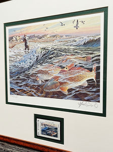 Herb Booth - 1988 Texas Saltwater Stamp Print With Stamp - Brand New Custom Sporting Frame