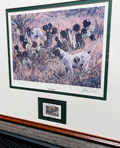 Herb Booth 1989 Quail Unlimited Stamp Print With Stamp "Bracketted" - Brand New Super Custom Sporting Frame