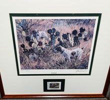 Load image into Gallery viewer, Herb Booth 1989 Quail Unlimited Stamp Print With Stamp &quot;Bracketted&quot; - Brand New Super Custom Sporting Frame