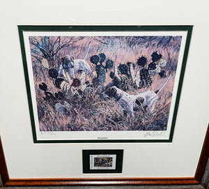 Herb Booth 1989 Quail Unlimited Stamp Print With Stamp "Bracketted" - Brand New Super Custom Sporting Frame