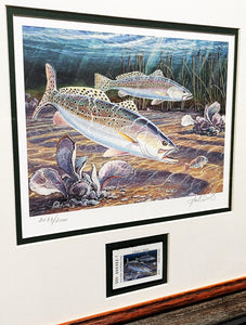 Herb Booth - 2000 Texas Saltwater Stamp Print With Stamp - Brand New Custom Sporting Frame