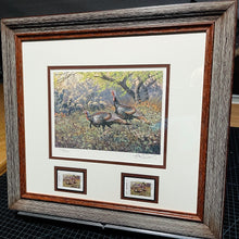 Load image into Gallery viewer, Herb Booth - 2001 Texas Turkey Stamp Print With Double Stamps - Brand New Custom Sporting Frame
