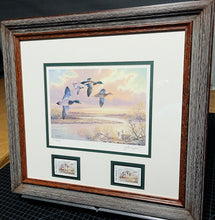 Load image into Gallery viewer, Herb Booth - 2005 Texas Migratory Waterfowl Duck Stamp Print With Double Stamps - Brand New Custom Sporting Frame