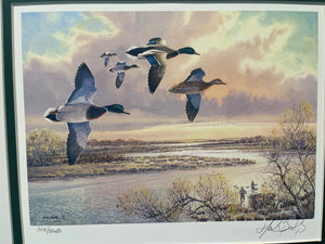 Herb Booth - 2005 Texas Migratory Waterfowl Duck Stamp Print With Double Stamps - Brand New Custom Sporting Frame