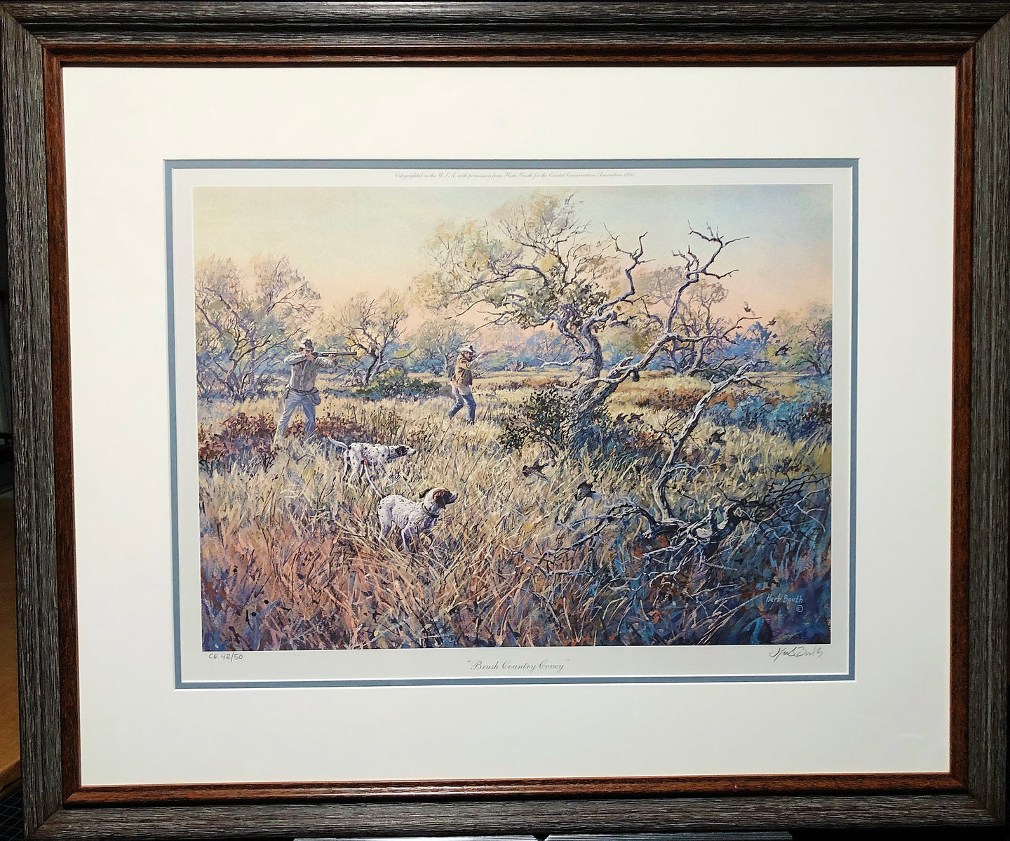 Herb Booth - Brush Country Covey - Lithograph - Brand New Custom Sporting Frame