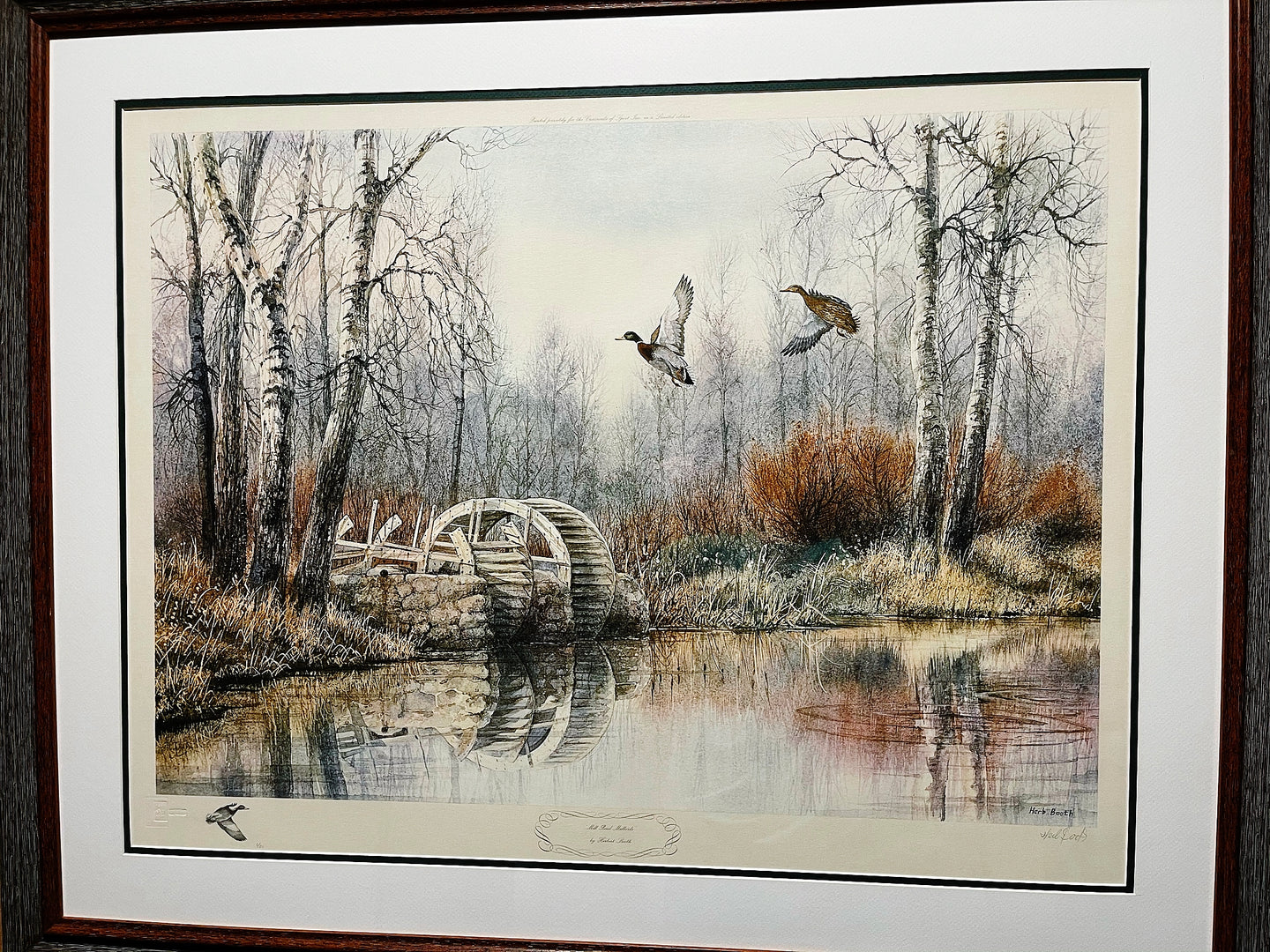 Herb Booth - Mill Pond Mallards - Lithograph AP W Remarque - Brand New Custom Sporting Frame