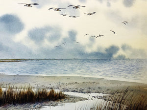 Herb Booth - Leeward Roost - Original Watercolor Painting - Brand New Custom Sporting Frame