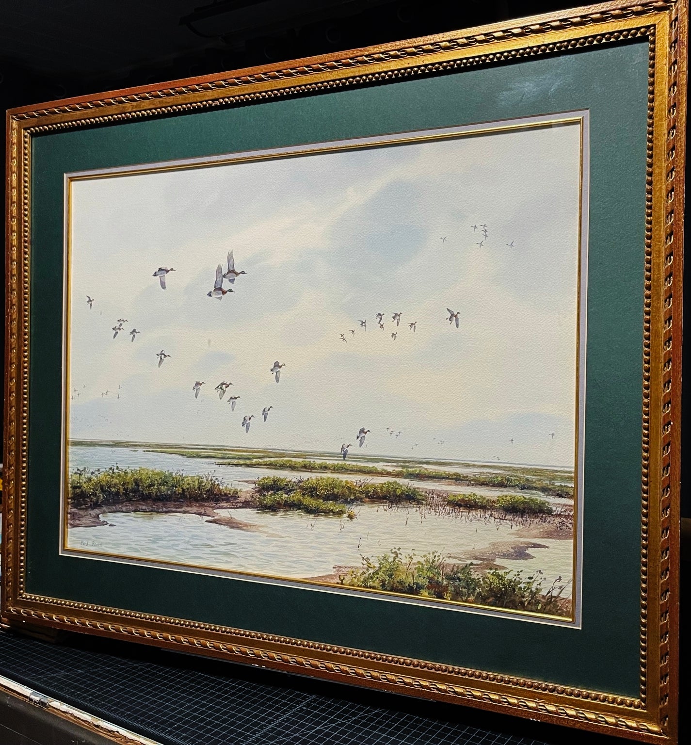 Herb Booth - Marsh Mallards - Original Watercolor Painting - Original Custom Sporting Frame