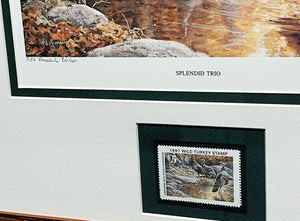 Herb Booth 1991 National Wild Turkey Federation NWTF Stamp Print Presidential Edition - Splendid Trio -  Brand New Custom Sporting Frame