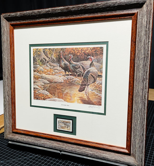 Herb Booth 1991 National Wild Turkey Federation NWTF Stamp Print President's Edition - Splendid Trio -  Brand New Super Custom Sporting Frame