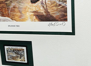 Herb Booth 1991 National Wild Turkey Federation NWTF Stamp Print Presidential Edition - Splendid Trio -  Brand New Custom Sporting Frame