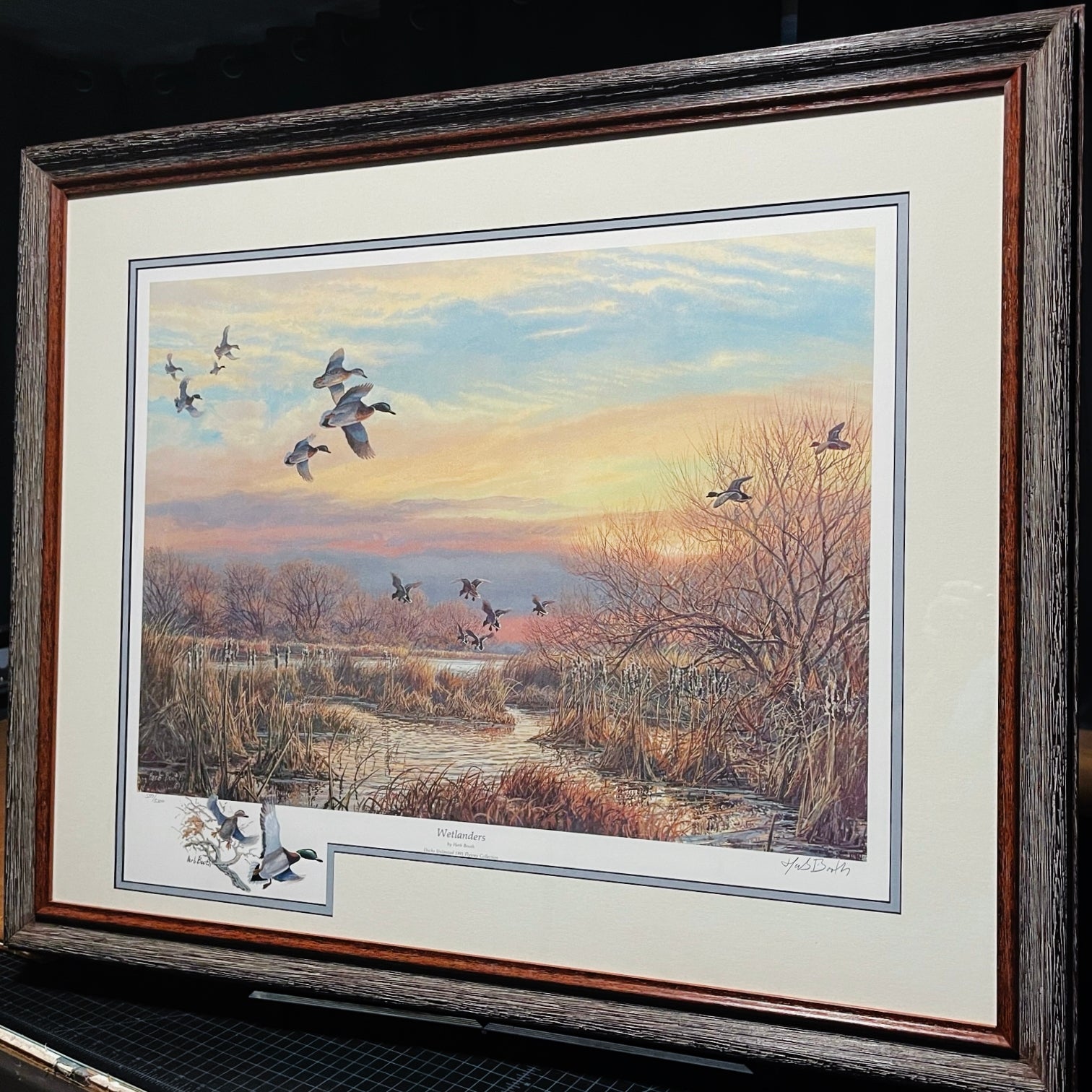 Herb Booth Wetlanders Lithograph With Mallard Remarque Coastal Conservation Association CCA - Rare Booth Remarque - Brand New Super Custom Sporting Frame