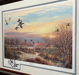 Herb Booth Wetlanders Lithograph With Mallard Remarque Coastal Conservation Association CCA - Rare Booth Remarque - Brand New Custom Sporting Frame
