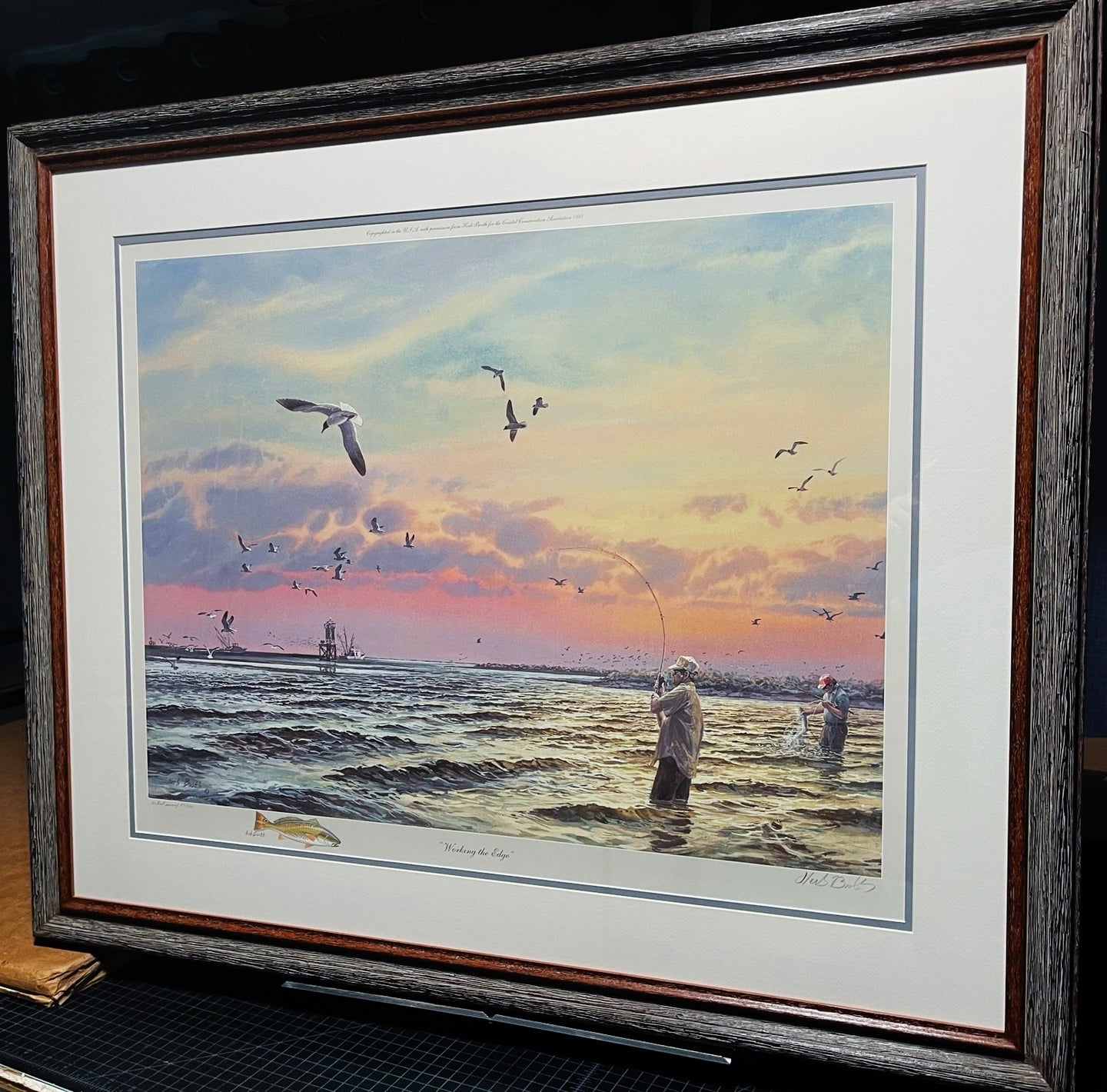 Herb Booth - Working The Edge - Lithograph - Rare Booth Remarque - Brand New Custom Sporting Frame